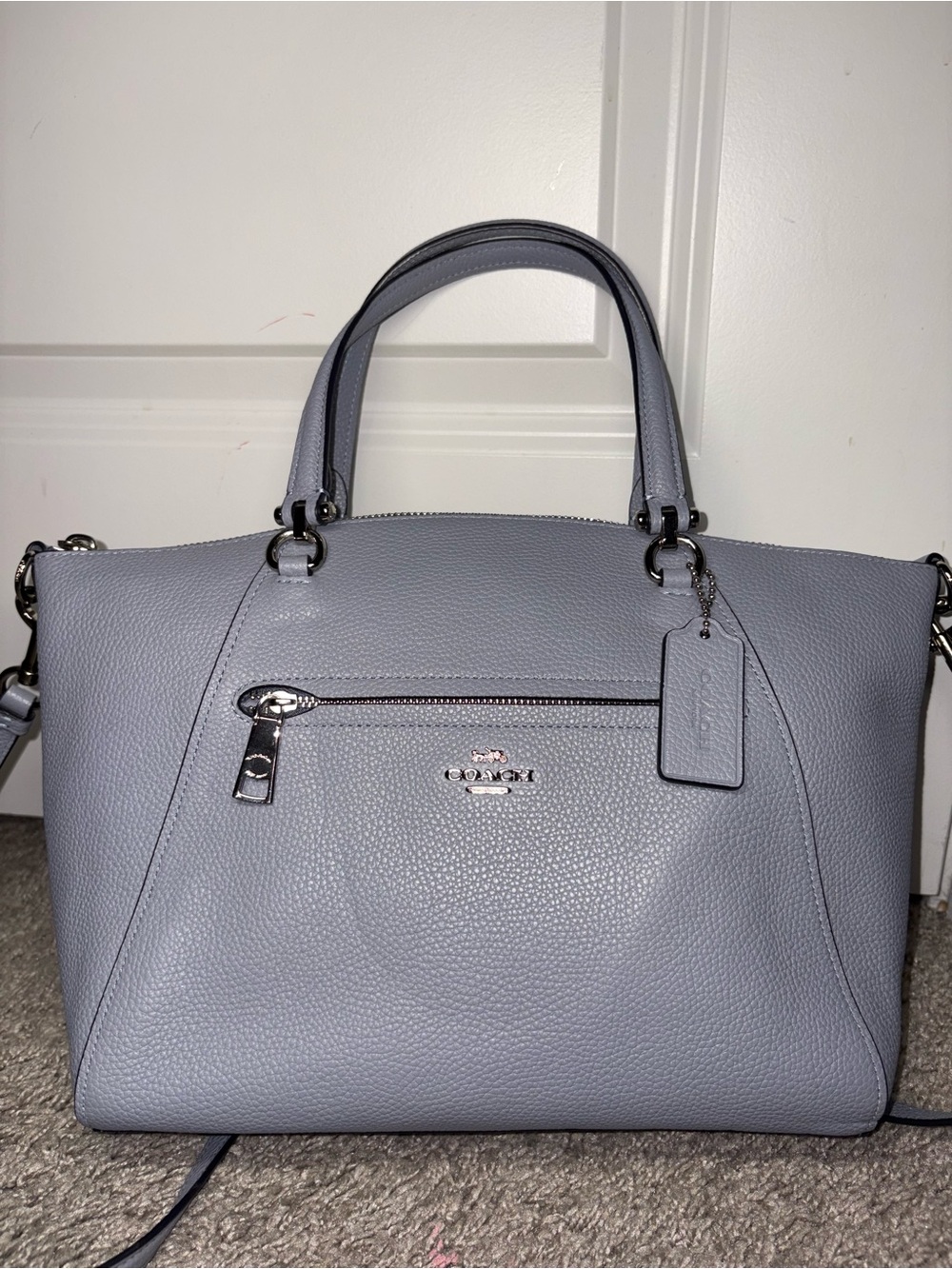 Coach Pebbled Leather Satchel in Dusty Blue